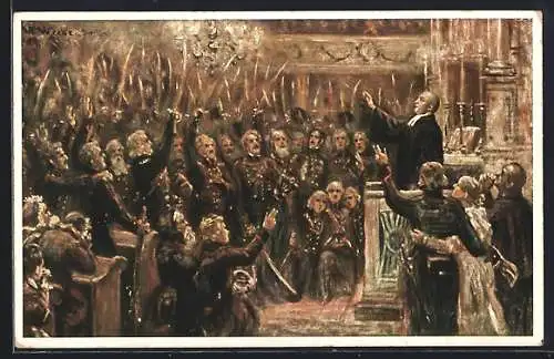 AK Rogau, Die Einsegnung des Lützowschen Freikorps durch Pastor Beiers in der Kirche 1813
