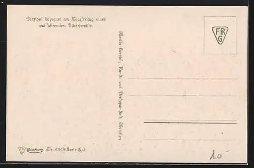 Künstler-AK Parzival trifft auf der Suche nach dem Gral auf Nonnen und einen Mönch