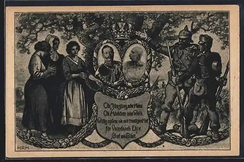 AK Kaiser Franz Josef I. von Österreich u. Kaiser Wilhelm II., Soldaten des Zweibunds, Krankenschwester
