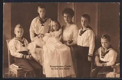 AK Kronprinzessin Cecilie mit ihren sechs Kindern, Kronprinz Wilhelm von Preussen