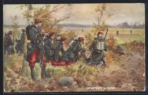 AK Französische Linieninfanterie überblickt ein weites Feld und hält Ausschau nach dem Feind