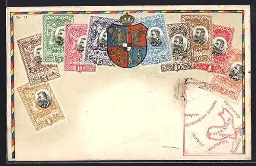 AK rumänische Briefmarken mit Wappen