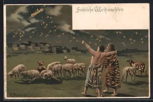 Künstler-AK Alfred Mailick: Fröhliche Weihnachten, Hirten sehen den Stern