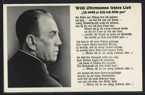 AK Ich mööch zu Foss noh Kölle gon, Willi Ostermann letrztes Lied
