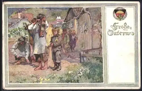 AK Deutscher Schulverein Nr.476: Frohe Ostern, Familie bei der arbeit