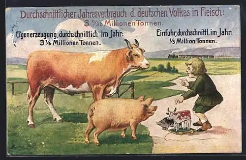 AK Durchschnittlicher Jahresverbrauch d. deutschen Volkes in Fleisch, Kuh, Schwein