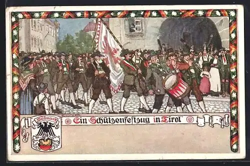 Künstler-AK Ernst Kutzer: Verlag des Verein Südmark, Schützenfestzug in Tirol