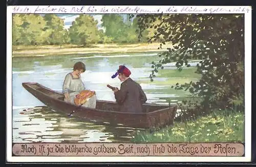 Künstler-AK Ernst Kutzer: Pärchen im Ruderboot