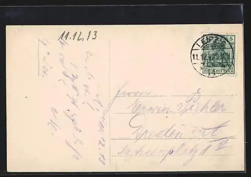 AK Briefmarke mit Stempel 11.12.13, Porträt junge Frau