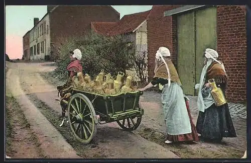 AK Laitieres Belges, Retour a la ferme a pres le proces verbal, Milchfrauen mit ihrem Hundegespann