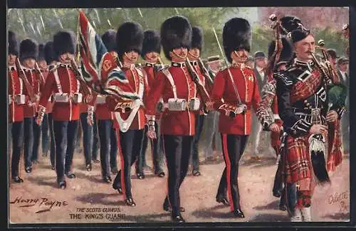 Künstler-AK Harry Payne: The Kings Guard, Scots Guards, schottische Garde