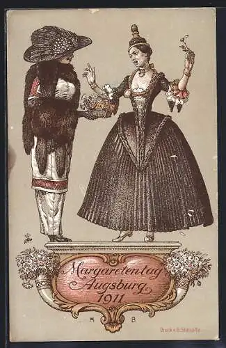 AK Augsburg, Margaretentag 1911, Frauen in Kostüm mit Margereten