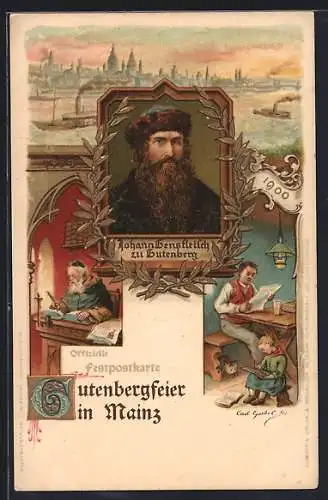 AK Mainz, 500. Gutenbergfeier, 1400-1900, Johann Gensfleisch zu Gutenberg