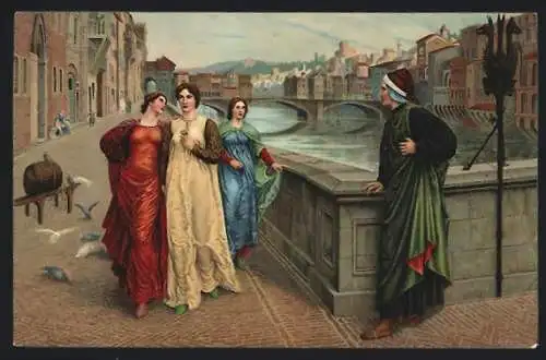 AK Dichter Dante und Beatrice, englischer Maler Henry Holiday