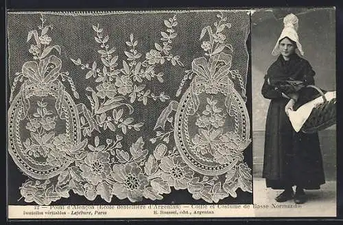AK Point d`Alencon, Ecole dentellière d`Argentan, Coille et Costume de Basse Normandie, Spitze und Tracht