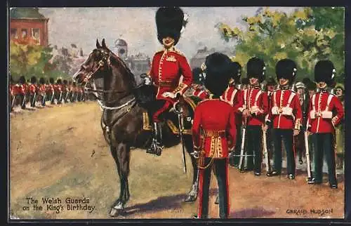 Künstler-AK London, The Welsh Guards, Militärparade zum Geburtstag des König's