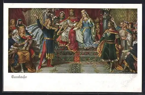 AK Richard Wagner, Tannhäuser, Szene vor dem Königspaar
