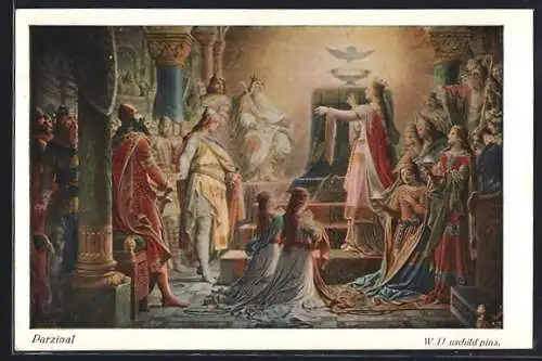 Künstler-AK W. Hauschild: Parsival, Szene vor dem König