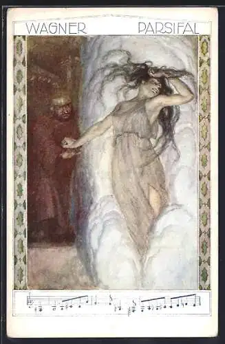 Künstler-AK Richard Wagner's Parsifal, Szene, Notenzeilen