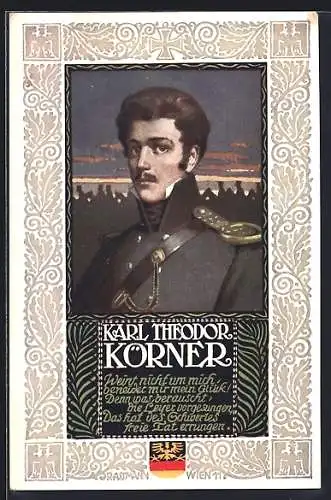 Künstler-AK R. Assmann: Theodor Körner, Karte Nr. 172, Karl Theodor Körner, Weint nicht um mich...