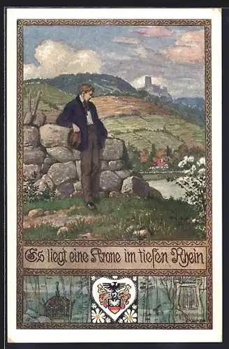 Künstler-AK Ernst Kutzer: Verlag des Verein Südmark, Es liegt eine Krone im tiefen Rhein
