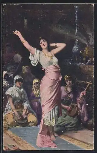 AK Konstantinopel, Frauenleben in Serail, Musikinstrument