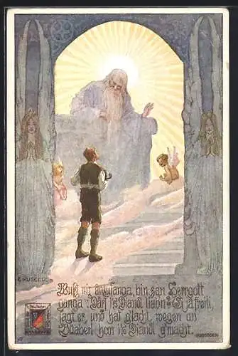 Künstler-AK Ernst Kutzer: Bayer vor dem Herrgott Därf i`s Diandl liab`n?