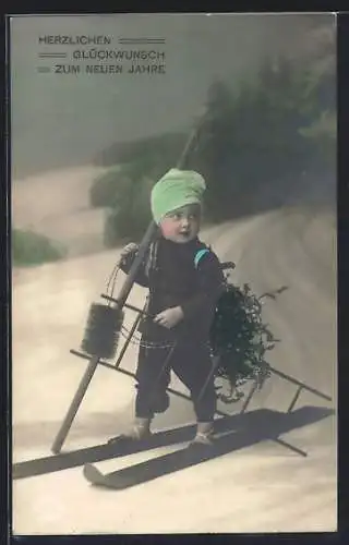 AK Kind als Schornsteinfeger auf Skiern