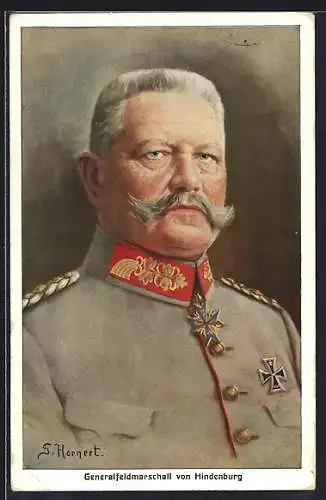 Künstler-AK Generalfeldmarschall von Hindenburg mit Pour le Mérite und EK I
