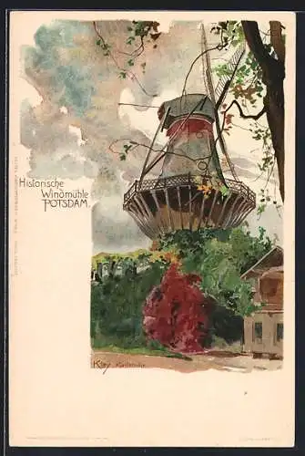 Künstler-AK Heinrich Kley: Historische Windmühle Potsdam