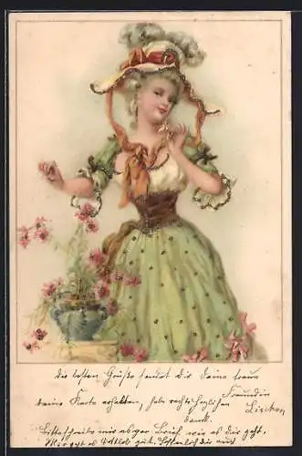 AK Jugendstil, junge Dame im Sommerkleid mit Hut