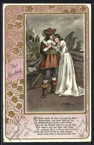 Lithographie Der Abschied, Die Wolken flieh`n der Wind saust durch die Blätter..., Trompeter von Säckingen