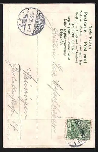 Lithographie Der Abschied, Die Wolken flieh`n der Wind saust durch die Blätter..., Trompeter von Säckingen