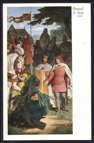 Künstler-AK A. Spiess / F. Piloty: Parsival, Der Fanfarenbläser