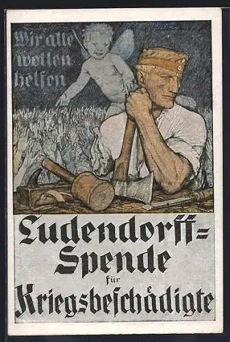 AK Ludendorff-Spende für Kriegsbeschädigte, Einarmiger mit Axt in der Hand