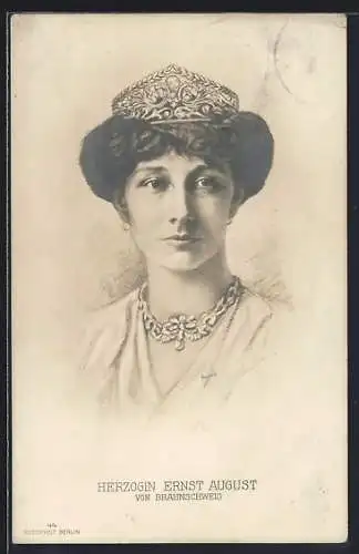 Künstler-AK Victoria Louise Herzogin von Braunschweig mit Diadem und Collier