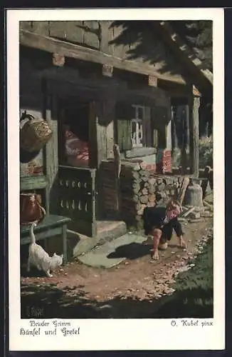 Künstler-AK Otto Kubel: Märchen von Hänsel und Gretel, Hänsel sammelt Steinchen
