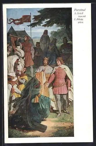 Künstler-AK A. Spiess / F. Piloty: Parsival, Der Fanfarenbläser