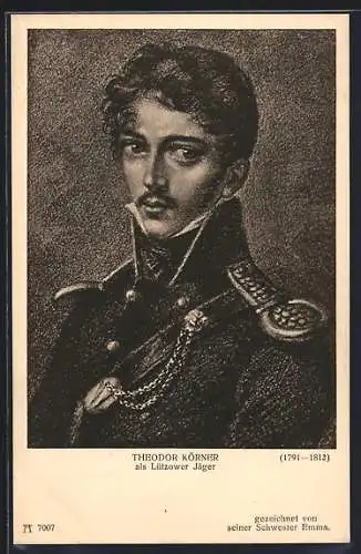 AK Theodor Körner als Lützower Jäger, 1791-1813