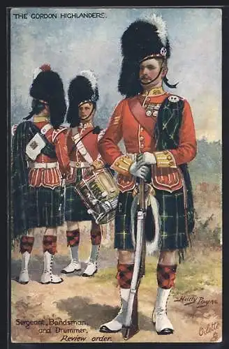 Künstler-AK Harry Payne: The Gordon Highlanders, Sergeant, Bandsman and Drummer, Review order