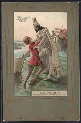 AK Parsival, Lohengrin befreit Gottfried von Brabant