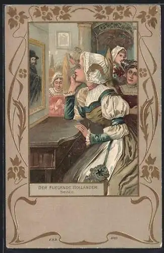 Künstler-AK Der Fliegende Holländer, Senta blickt zu einem Gemälde, Jugendstil