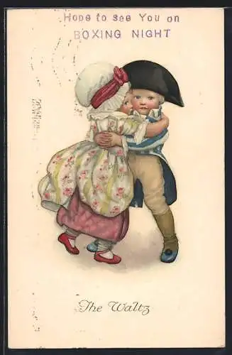 Künstler-AK Kinder eng umschlungen beim Tanz