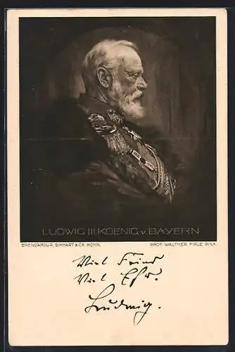 AK Profil von König Ludwig III. von Bayern in Uniform