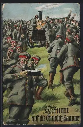 AK Sturm aud die Gulasch-Kanone, Soldaten an der Feldküche
