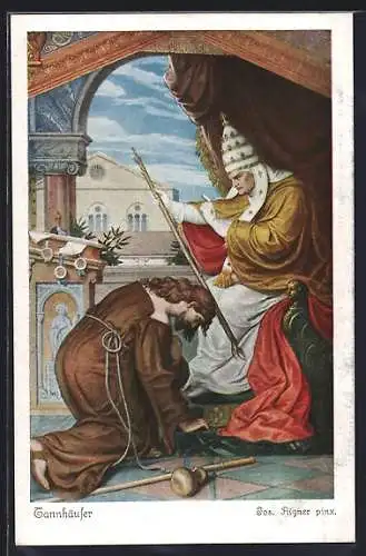 Künstler-AK Jos. Aigner: Richard Wagner, Tannhäuser, der Mönch und der König