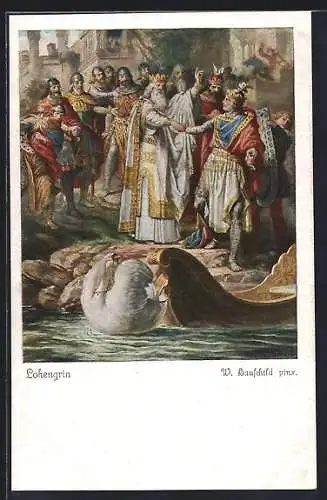 Künstler-AK sign. W. Hauschild: Lohengrin mit Szene am Wasser, Nr. 4480, Serie 258