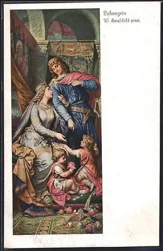 AK Szene aus Richard Wagner`s Lohengrin mit dem König und seine Familie