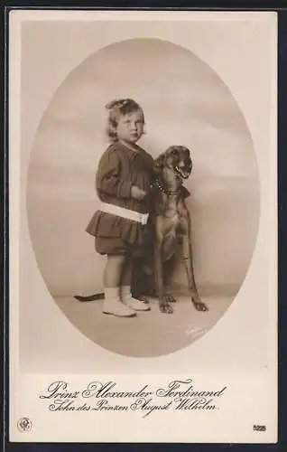 AK Prinz Alexander Ferdinand, Sohn des Prinzen August Wilhelm von Preussen, Windhund