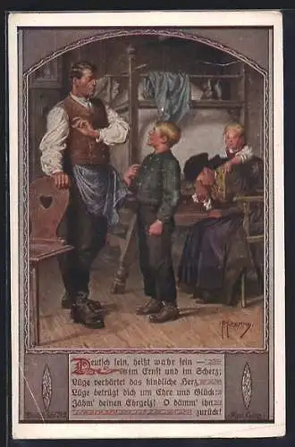 Künstler-AK Franz Kuderna, Deutscher Schulverein Nr. 802: Vater rügt seinen Sohn